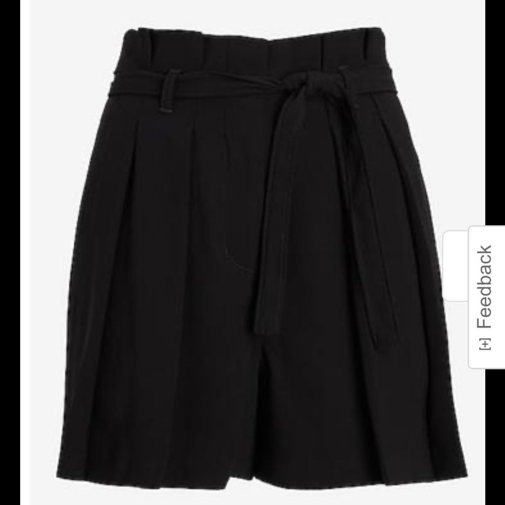 Express Black Super High Waisted Belted Pleated Paperbag Shorts Sz 6